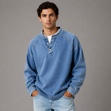 Men's Long Sleeve Shirt | Stand Collar & Button Placket