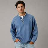 Men's Long Sleeve Shirt | Stand Collar & Button Placket