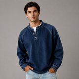 Men's Long Sleeve Shirt | Stand Collar & Button Placket