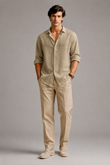 Men's Polo | Long Sleeve Button Shirt & Subtle Textured Finish