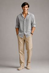 Men's Polo | Long Sleeve Button Shirt & Subtle Textured Finish