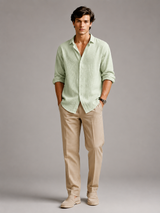 Men's Polo | Long Sleeve Button Shirt & Subtle Textured Finish