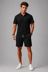 Men's Two Piece Set | Polo Shirt, Chest Pocket & Matching Drawstring Shorts