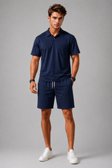 Men's Two Piece Set | Polo Shirt, Chest Pocket & Matching Drawstring Shorts