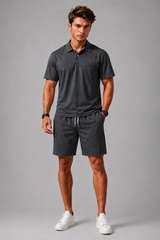 Men's Two Piece Set | Polo Shirt, Chest Pocket & Matching Drawstring Shorts