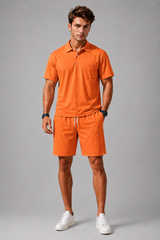 Men's Two Piece Set | Polo Shirt, Chest Pocket & Matching Drawstring Shorts