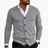 Men’s cardigan with a V-neck, button placket at the front and pockets | L&S 6