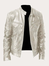 Muhammad | Men's Classic Biker Real Leather Jacket Stand Collar 12