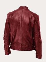 Muhammad | Men's Classic Biker Real Leather Jacket Stand Collar 5
