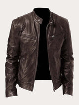 Muhammad | Men's Classic Biker Real Leather Jacket Stand Collar 7