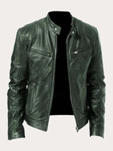 Muhammad | Men's Classic Biker Real Leather Jacket Stand Collar 8