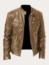 Muhammad | Men's Classic Biker Real Leather Jacket Stand Collar 9