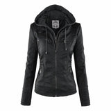 Willow | Women's Hooded Removable-Hood Zip-Up Faux Leather Jacket 1
