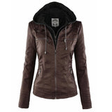 Willow | Women's Hooded Removable-Hood Zip-Up Faux Leather Jacket 2