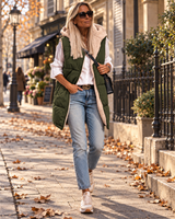 Women's Long Reversible Gilet | Sherpa-Soft Hood & Zip Closure 2