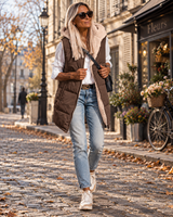Women's Long Reversible Gilet | Sherpa-Soft Hood & Zip Closure 3