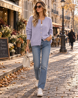 Women's Short Cardigan | Round Neck & Button Front 2