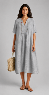 Women's Beach Dress | Relaxed Fit, V-Neckline & Gathered Waist