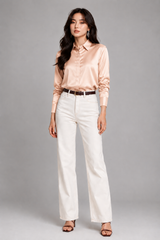 Women's Blouse | Satin Finish, Long Sleeves & Concealed Button Placket