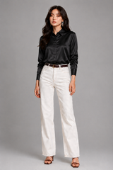 Women's Blouse | Satin Finish, Long Sleeves & Concealed Button Placket