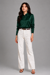 Women's Blouse | Satin Finish, Long Sleeves & Concealed Button Placket