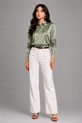 Women's Blouse | Satin Finish, Long Sleeves & Concealed Button Placket