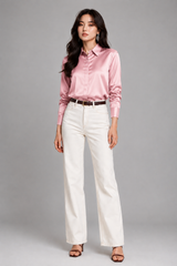Women's Blouse | Satin Finish, Long Sleeves & Concealed Button Placket