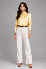 Women's Blouse | Satin Finish, Long Sleeves & Concealed Button Placket