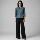 Women's Blouse | Stand Collar & Button Fastening, 3/4 Sleeves