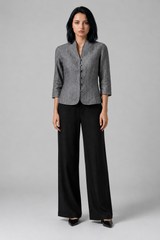 Women's Blouse | Stand Collar & Button Fastening, 3/4 Sleeves