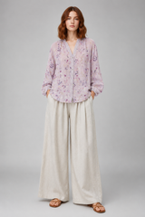 Women Blouse | Vintage Leaf Print & V-Neck