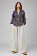 Women Blouse | Vintage Leaf Print & V-Neck