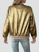 Women's shiny bomber jacket with zipper and pockets 3
