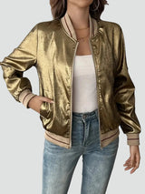 Women's shiny bomber jacket with zipper and pockets 4