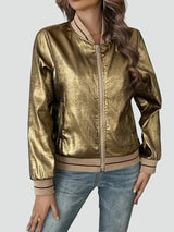 Women's shiny bomber jacket with zipper and pockets 5