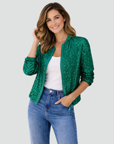 Shiny sequin bomber jacket with zipper in party style 0