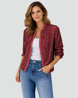 Shiny sequin bomber jacket with zipper in party style 2