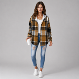 Women's Coat | Hooded Checked Button Overshirt