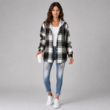 Women's Coat | Hooded Checked Button Overshirt