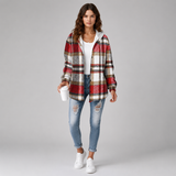 Women's Coat | Hooded Checked Button Overshirt