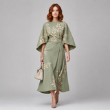 Women's Floral Midi Dress | Round Neck Flared Sleeve Design