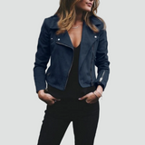 Women's leather look biker jacket with asymmetric zipper 3