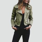 Women's leather look biker jacket with asymmetric zipper 0