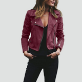 Women's leather look biker jacket with asymmetric zipper 4