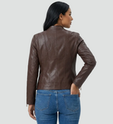Women's biker jacket made of eco-friendly leather with zipper and stand-up collar 2