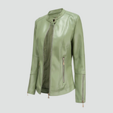 Women's biker jacket made of eco-friendly leather with zipper and stand-up collar 7
