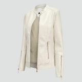 Women's biker jacket made of eco-friendly leather with zipper and stand-up collar 8