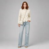 Women's Jacket | Collarless Tweed Cropped Button