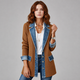 Women's Jacket | Denim Contrast Panels & Lapel Collar