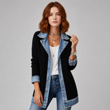 Women's Jacket | Denim Contrast Panels & Lapel Collar